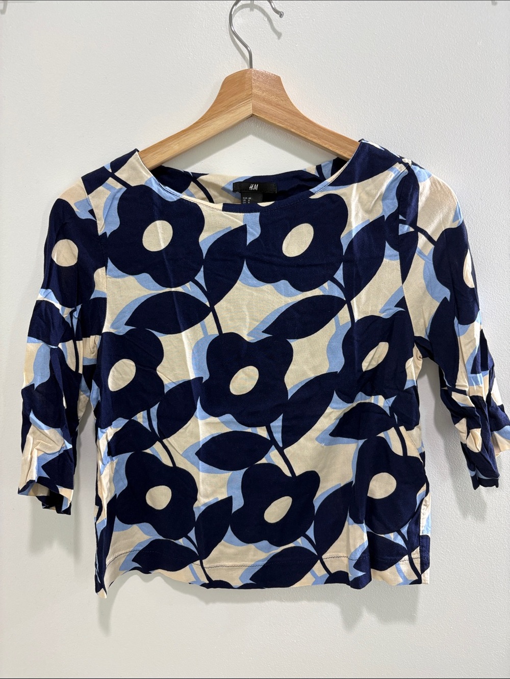 H&M Navy, Cream and Light Blue Floral Blouse